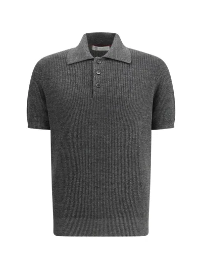 Brunello Cucinelli Cotton Polo Sweater In Gray