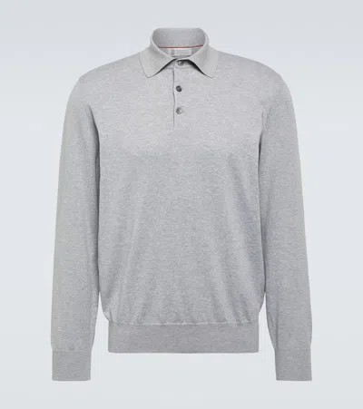 Brunello Cucinelli Cotton Polo Sweater In Grey