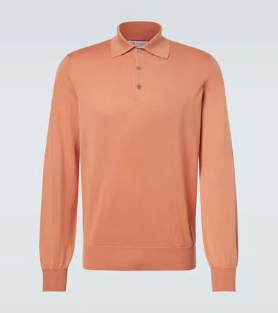 Brunello Cucinelli Cotton Polo Sweater In Orange