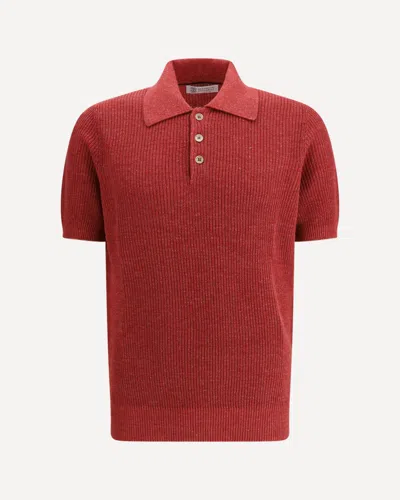 Brunello Cucinelli Cotton Polo Sweater In Red