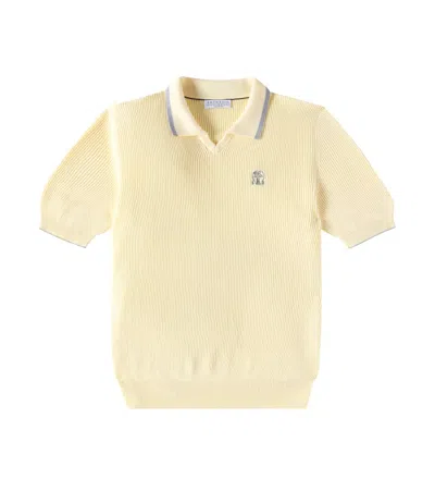 Brunello Cucinelli Kids' Cotton Polo Sweater In Yellow