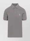 Brunello Cucinelli Cotton Polo With Ribbed Trims And Straight Hem In Gray
