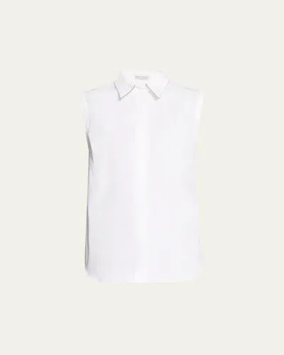 BRUNELLO CUCINELLI COTTON POPLIN BUTTON-FRONT SHIRT WITH MONILI COLLAR