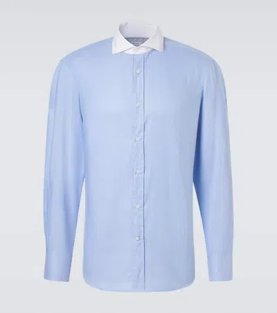 Brunello Cucinelli Cotton Poplin Shirt In Blue