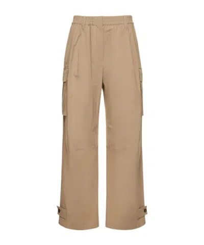 Brunello Cucinelli Cotton Poplin Wide Cargo Pants In Brown