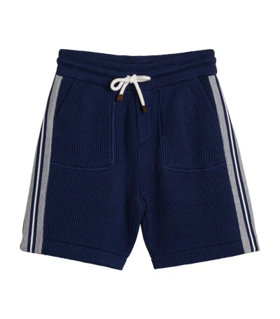 Brunello Cucinelli Kids' Cotton Rib-knit Shorts (4-12+ Years) In Blue