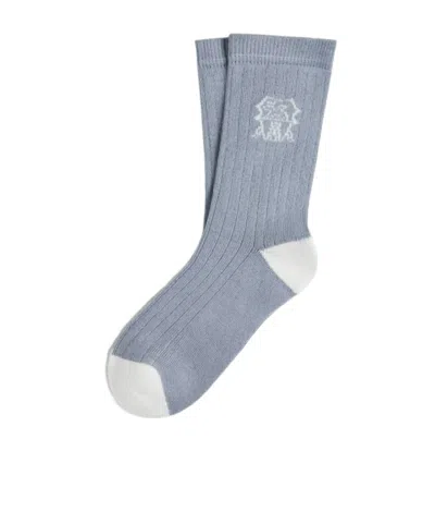 Brunello Cucinelli Cotton Rib Knit Socks With Intarsia In Multi