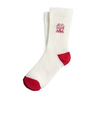 Brunello Cucinelli Cotton Rib Knit Socks With Intarsia In Multi