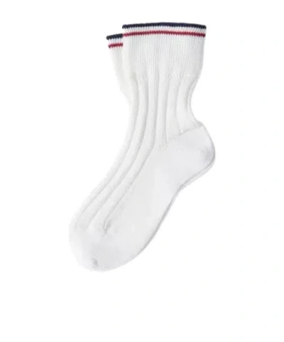 Brunello Cucinelli Cotton Rib Knit Socks With Stripes In Neutral