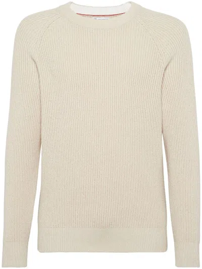 Brunello Cucinelli Cotton Rib Stitch Sweater In Beige