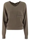 Brunello Cucinelli Cotton Rib Sweater With Jewel In Brown