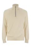 Brunello Cucinelli Men's Cotton Rib Sweater With Zip Opening And Raglan Sleeve