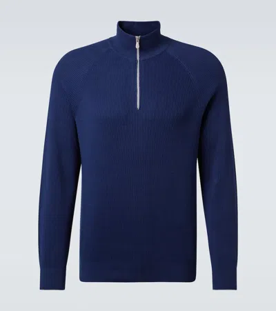 Brunello Cucinelli Cotton Ribbed-knit Half-zip Sweater In Blue