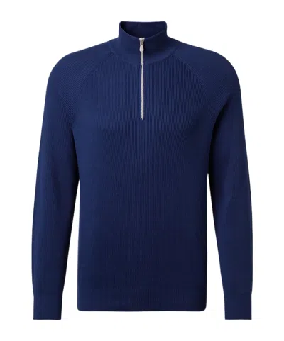Brunello Cucinelli Cotton Ribbed-knit Half-zip Sweater In Blue