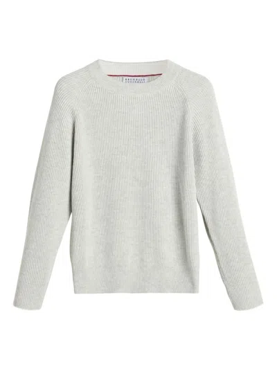 Brunello Cucinelli Cotton Ribbed-knit Jumper In 白色