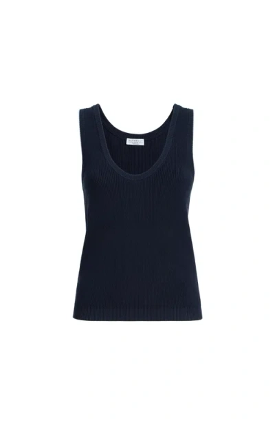 Brunello Cucinelli Cotton Ribbed Knit Top In Blue
