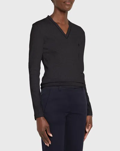 Brunello Cucinelli Cotton Ribbed Knit Top With Monili Detail In C101 Black