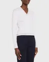 Brunello Cucinelli Cotton Ribbed Knit Top With Monili Detail In C159 Bianco