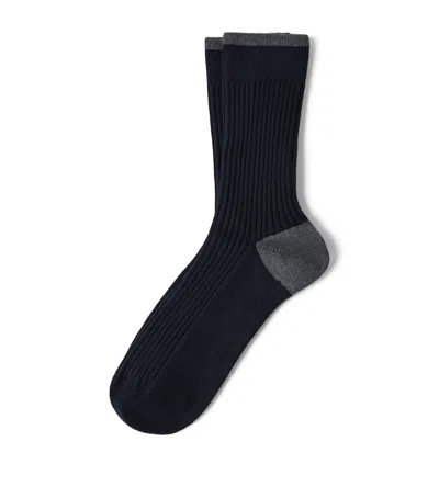 Brunello Cucinelli Cotton Ribbed Mid-calf Socks In Blue