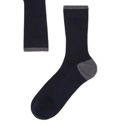 Brunello Cucinelli Cotton Ribbed Mid-calf Socks In Blue