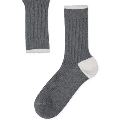 Brunello Cucinelli Cotton Ribbed Mid-calf Socks In Gray