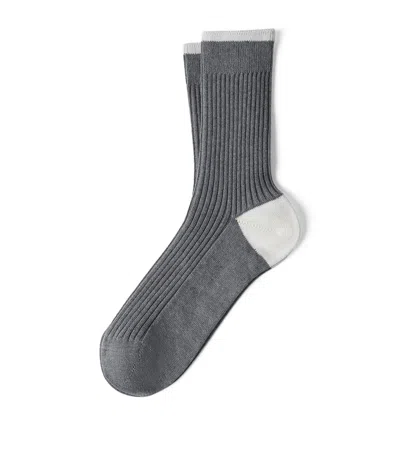 Brunello Cucinelli Cotton Ribbed Mid-calf Socks In Grey