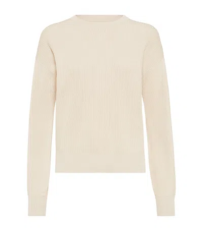 Brunello Cucinelli Cotton Ribbed Monili-trim Sweater In White