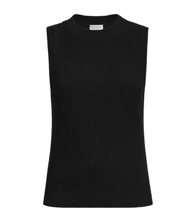 Brunello Cucinelli Cotton Ribbed Tank Top In Black
