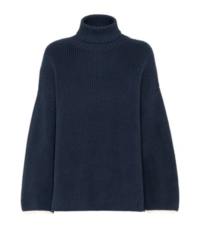 Brunello Cucinelli Cotton Rollneck Sweater In Blue