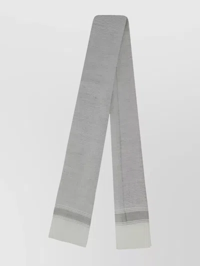 Brunello Cucinelli Cotton Scarf Fringed Edges Striped Pattern In Gray