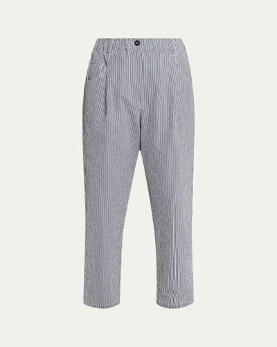 Brunello Cucinelli Cotton Seersucker Straight-leg Ankle Pants In Multi