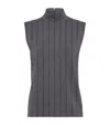Brunello Cucinelli Sequin High Neck Sleeveless Top With Vertical Stripes In Brown