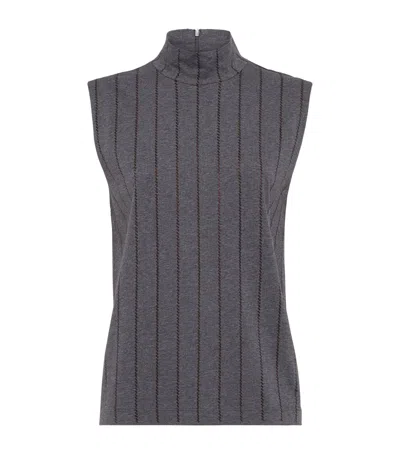 Brunello Cucinelli Cotton Sequin-stripe Sleeveless Top In Gray