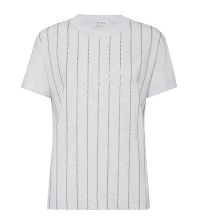 Brunello Cucinelli Cotton Sequin-stripe T-shirt In White