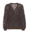 Brunello Cucinelli Chocolate Mesh Top With Sequins In Brown