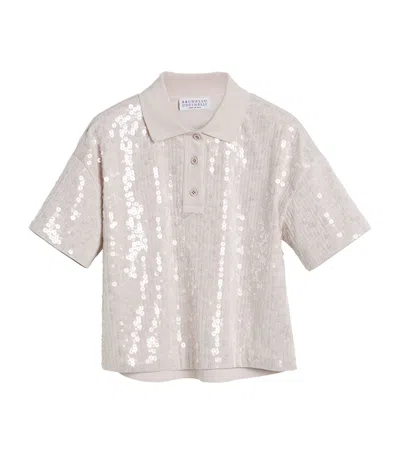 Brunello Cucinelli Kids' Cotton Sequinned T-shirt In Pink