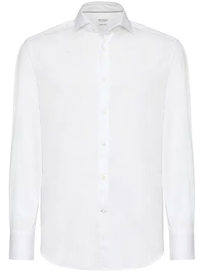 Brunello Cucinelli Spread-collar Long-sleeve Shirt In White