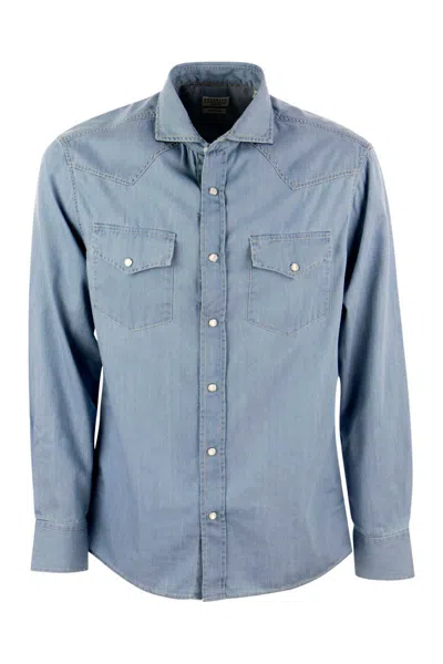 Brunello Cucinelli Cotton Shirt In Blue