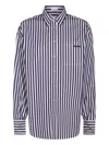 Brunello Cucinelli Striped Long Sleeve Top With Chest Pocket In Blue