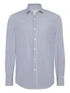 Brunello Cucinelli Striped Cotton Shirt With Button-down Collar In Blue