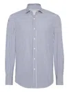 Brunello Cucinelli Striped Cotton Shirt With Button-down Collar In Blue