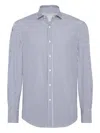 Brunello Cucinelli Striped Cotton Shirt With Button-down Collar In Blue