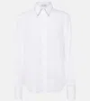 Brunello Cucinelli White Shirt With Pointed Collar And Monil Detail On The Collar In Cotton Blend Woman In Bianco