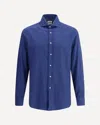Brunello Cucinelli Tailored Herringbone Shirt Collar Button-down In Blue