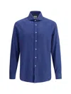 Brunello Cucinelli Tailored Herringbone Shirt Collar Button-down In Blue