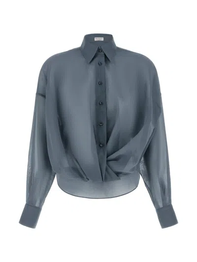 Brunello Cucinelli Twisted Sheer Cotton Button-down Shirt In Blue
