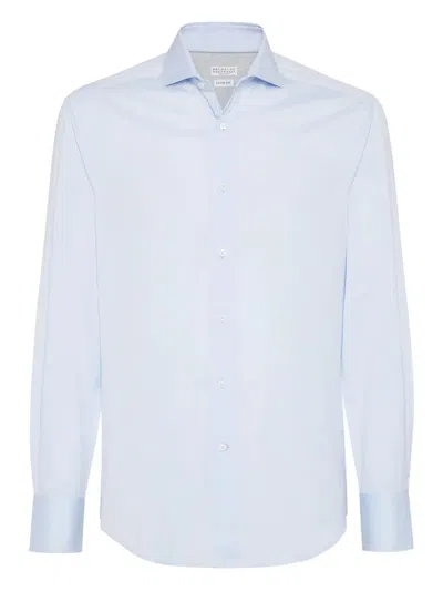 Brunello Cucinelli Cotton Shirt In Blue