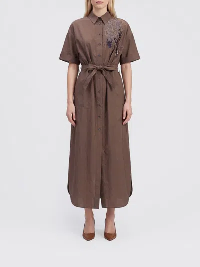 Brunello Cucinelli Cotton Shirt Dress In Brown