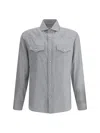 Brunello Cucinelli Cotton Shirt With Patch Pockets And Long Sleeves In Gray