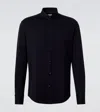 Brunello Cucinelli Button-down Cotton Blend Shirt With Straight Hem In Navy